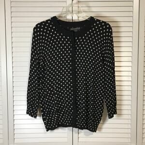 Covington Pok-a-dot Black High Neck Long Sleeve Cardigan Sweater L